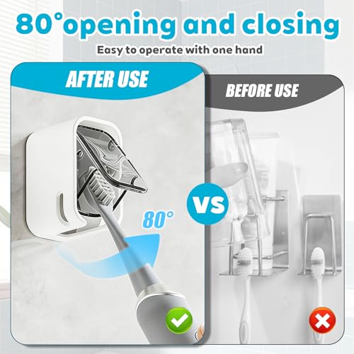 Grey Wall-Mounted Toothbrush Holder 2-Pack with Cover Waterproof & Dustproof