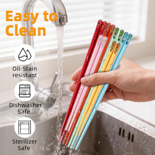 Coikcer Reusable Fiberglass Chopsticks Set - 6 Pairs (4 Adult, 2 Kids)