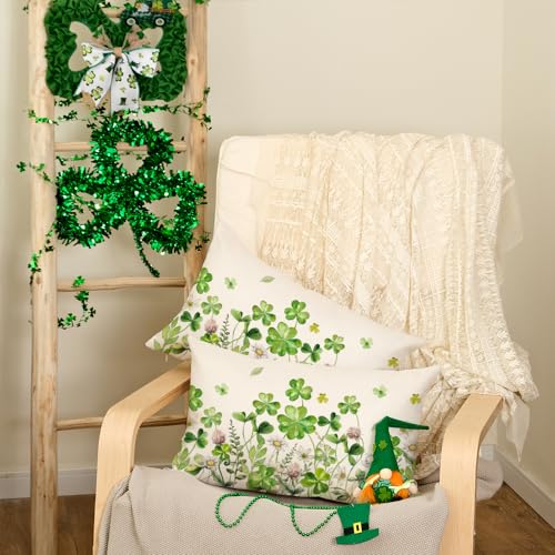 St. Patrick's Day Pillow Covers Set of 2, 12x20 Inch Shamrock Floral Decor