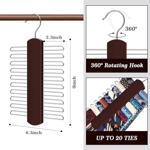 YYILIS Wooden Tie Rack Organizer - 2 Pack, 360° Swivel Hanger for 40 Ties