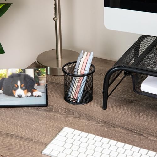 Mind Reader Black Pen and Desk Accessories Holder Set of 3 - Metal Mesh Organizers