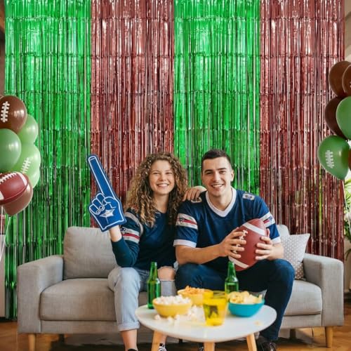 Football Party Decorations - 2 Pack Green & Brown Foil Curtains