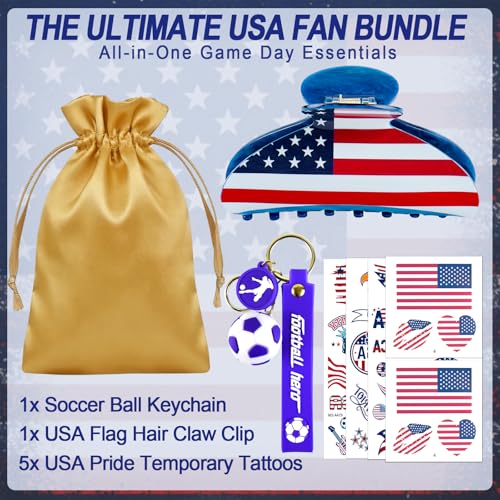 ANFONG World Cup 2026 USA Hair Claw Clip, Keychain & Tattoo Gift Set