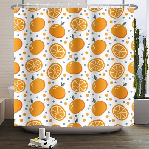 Orange Fruit Shower Curtain 72x72 in with 12 Hooks - Cute Citrus Design