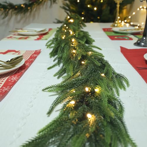 6.56ft Pre-Lit Christmas Garland with 40 LED Lights, Real Touch Norfolk Pine