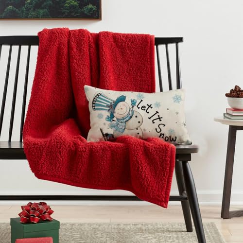 RABUSOFA Christmas Lumbar Pillow Cover, 12x20 Inch Blue Snowman Snowflake