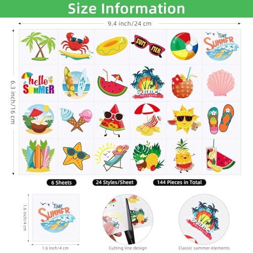 Summer Pool Party Temporary Tattoos - 144 Pcs Hawaiian Luau Beach Stickers