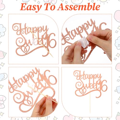 Happy Sweet 16 Cake Topper - Glitter 16th Birthday Decoration