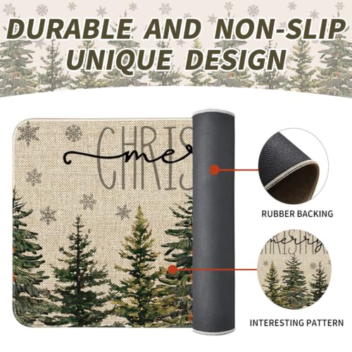 Christmas Kitchen Mats Set of 2 Non Slip Washable Pine Tree Christmas Rugs - Indoor Holiday Decor
