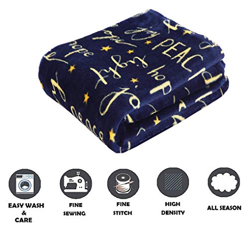 Elegant Comfort Velvet Fleece Throw Blanket, Peace & Joy Print, 50 x 60 Inch