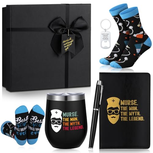 Nurse Appreciation Gifts for Men - Set with Tumbler, Socks, Keychain, Notebook - Variation of Nurse