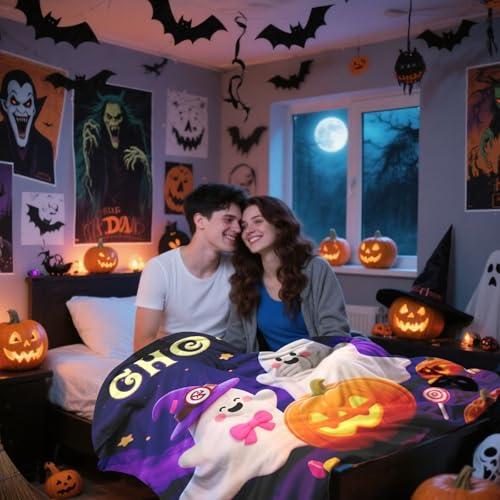 KINMES Til We Are Ghosts Halloween Flannel Throw Blanket, Color 4, 50x60in