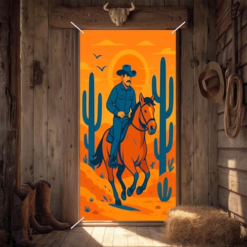 BlissYard Western Door Cover 35x71 Inch Cowboy Party Backdrop