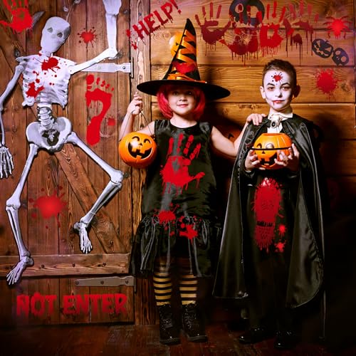 Bloody Handprint & Footprint Window Stickers - 6 Sheets Halloween Decor