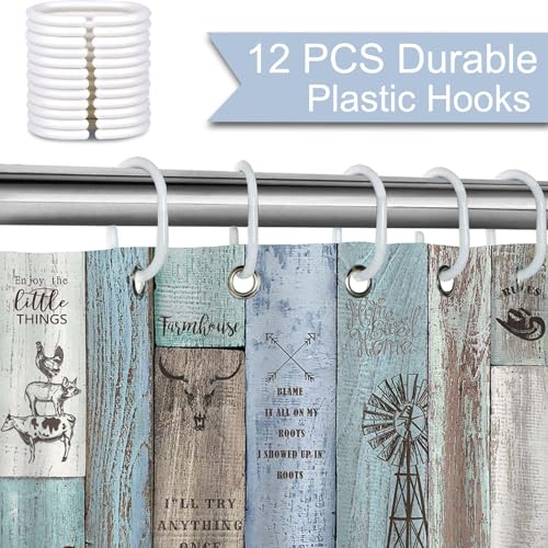 Farmhouse Rustic Shower Curtain - Vintage Wooden Planks, 72x72in, Waterproof with 12 Hooks