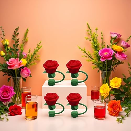 Silicone Rose Flower Straw Covers for Stanley Cup 4-Pack