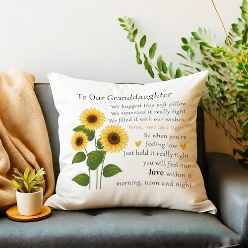 Sunflower Granddaughter Throw Pillow Cover 18x18 Inch - Gift from Grandma