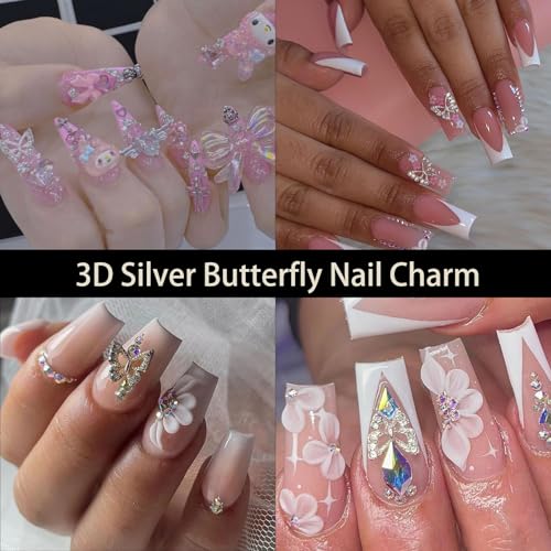 ZUMILLMN 40pcs 3D Butterfly Nail Charms Crystal Rhinestone Metal Alloy Decor