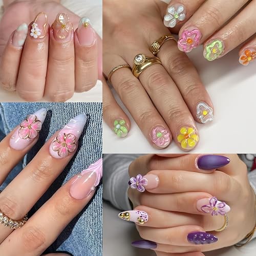 5D Embossed Flower Nail Art Stickers - Jelly Floral Daisy Decals (3 Sheets)