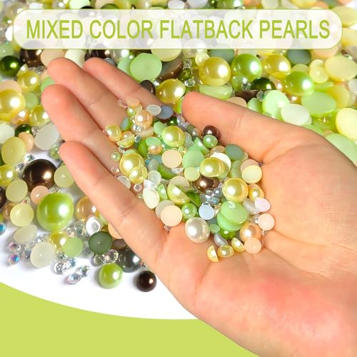 50g Flatback Pearls and Rhinestones Set Mixed Size Half Beads for Crafts