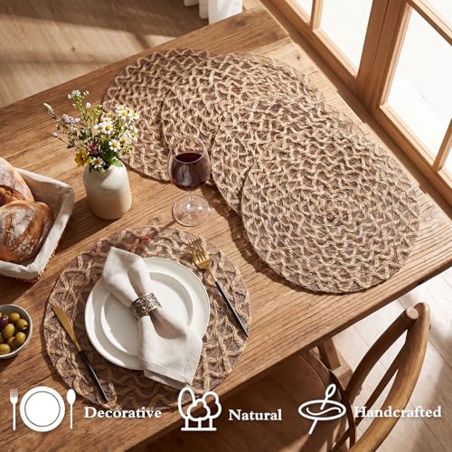 Natural Woven Round Placemat 13 Inch Set of 24 - Rustic Boho Table Decor