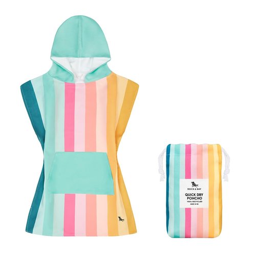 Dock & Bay Poncho with Hood - for Kids - Super Absorbent, Quick Dry - Includes Bag - Coastal Candy, Medium (Age 7-10)