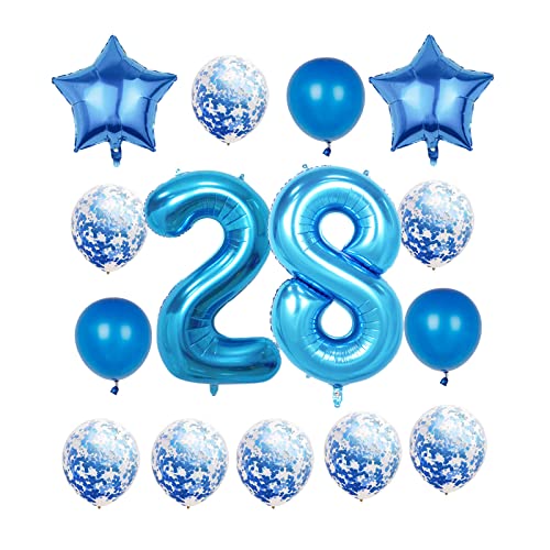 Blue Number 28 Foil Balloon - 40 Inch Giant Mylar Birthday Decoration