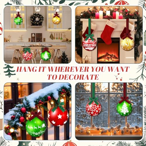 Wooden Christmas Kitchen Cabinet Decor Large Hanging Ornament - Ball Style, 8 Pcs