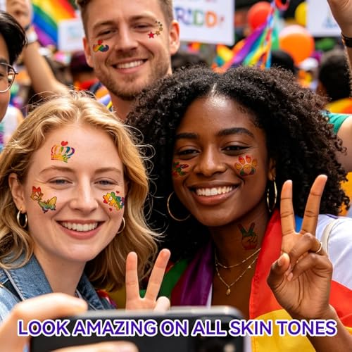 MCKTAT 108 Pcs Glitter Pride Temporary Tattoos Waterproof Body Art