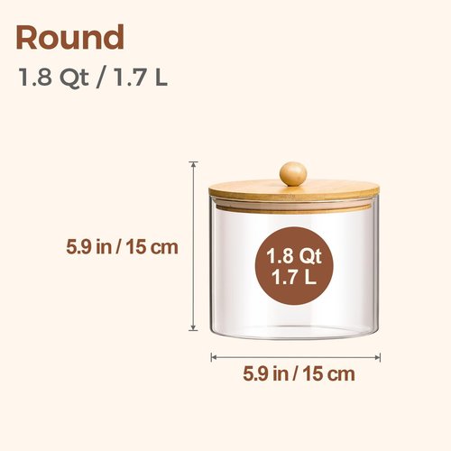 ComSaf Half Gallon Cookie Jar - Large Glass Food Storage Containers Set of 2 | 1.8 Qt for Flour, Sugar, Candy, Cereal, Nuts, Beans