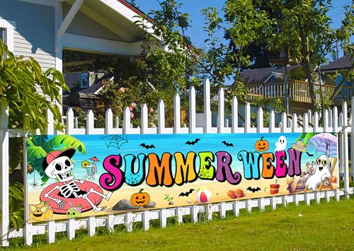 Summerween Banner Pink Plaid Backdrop Halloween Party Decor