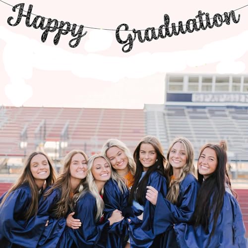 Black Glitter Happy Graduation Banner - Pre-Assembled Party Decor
