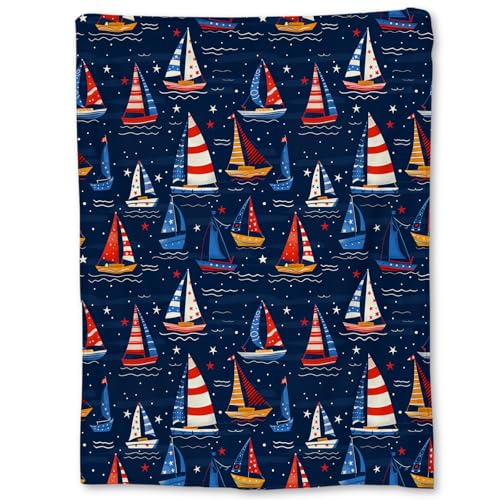 Nautical Sailboat Blanket - Lightweight Cozy Flannel Throw for Adults Kids - 80x60 with Sailboat11 Variation