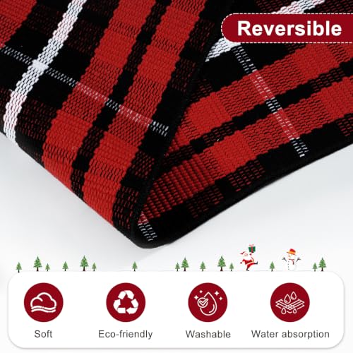 Christmas Door Mat Outdoor 24x51 Reversible Buffalo Check Rug - Red & Black