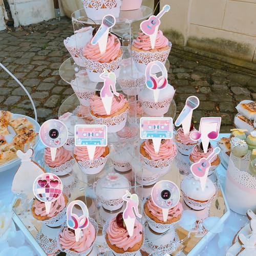 Music Themed Birthday Cupcake Toppers - 24 Pcs Popular Eras Party Decorations for Girls & Fans