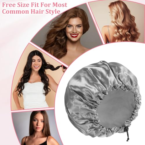 Reusable Shower Cap for Women, Waterproof Double Layer PEVA Bath Cap with Adjustable Drawstring
