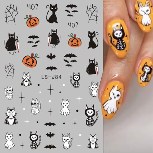 Mdscve Halloween 3D Self-Adhesive Nail Art Decals Pumpkin Ghost Sheets