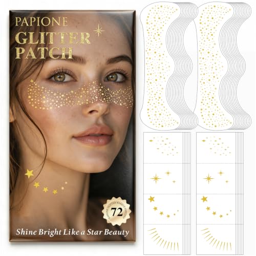 PAPIONE Glitter Freckles Makeup Patches 24PCS Gold Face Tattoos