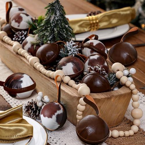 12 Pcs Cowhide Christmas Ornaments - Rustic Western Holiday Decor, 2.36 Inch