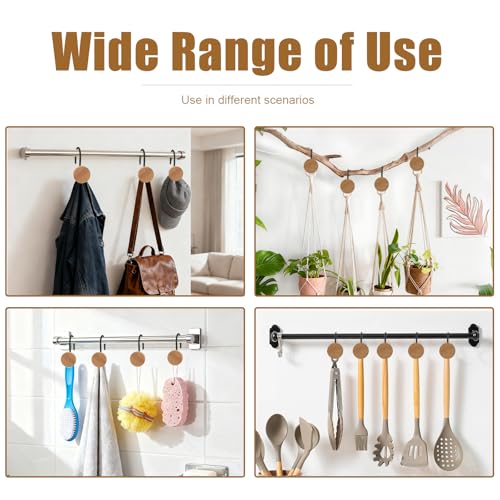 JTDTH Round-Black Wooden Shower Curtain Hooks - Modern Rustic Bathroom Rings, 12 Pack