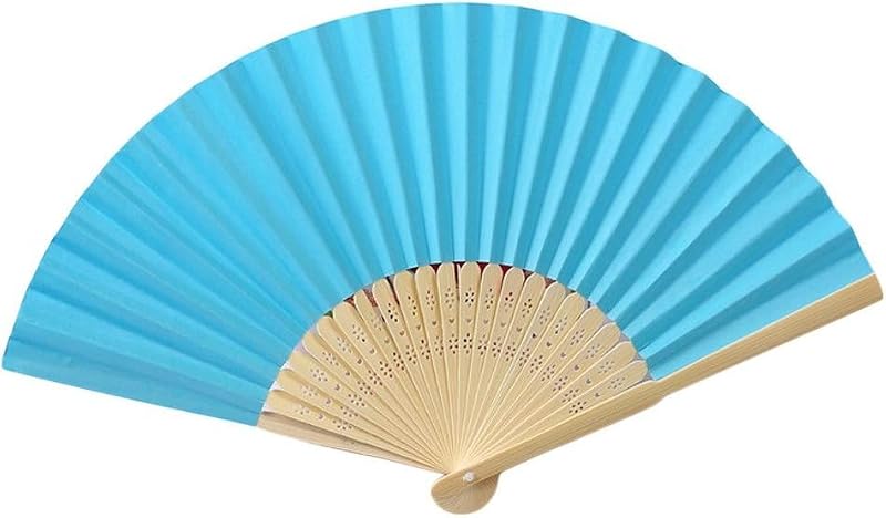 Blue Handheld Bamboo Folding Fan - Elegant Decor for Weddings & Parties