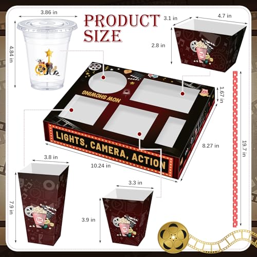 Bokon Movie Night Snack Tray Set with 24 Trays & Christmas Cups - Cinema Variation