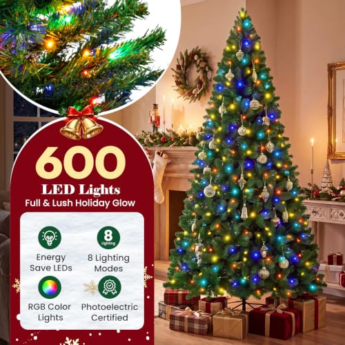 9ft Green Multi-Color LED Pre-Lit Artificial Christmas Tree with 8 Lighting Modes