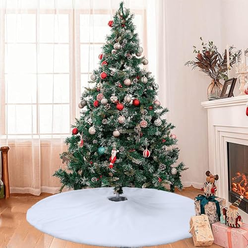 72 Inch White Faux Fur Christmas Tree Skirt - Large Holiday Decor