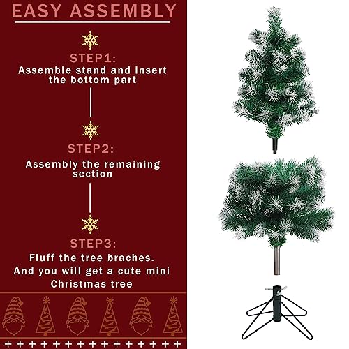 Mini Artificial Christmas Tree 2Ft with Snow Flocking, Green Xmas Tree with Metal Stand
