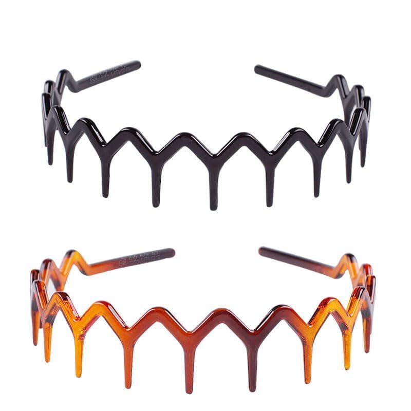 4Pcs Black Plastic Zigzag Headbands with Teeth Wavy Hair Combs