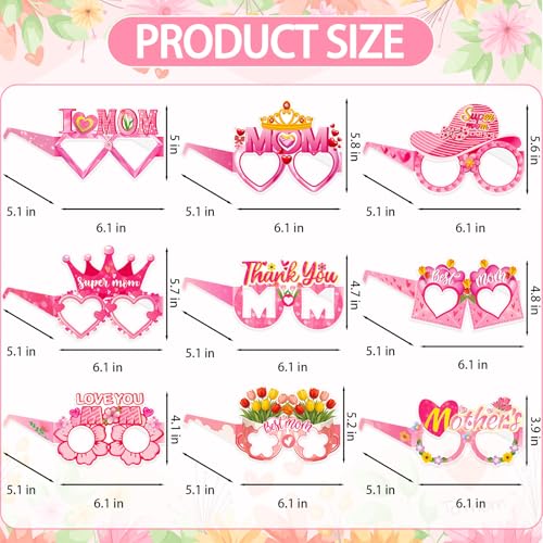 12PCS Mother's Day Party Glasses - Fun Photo Booth Props