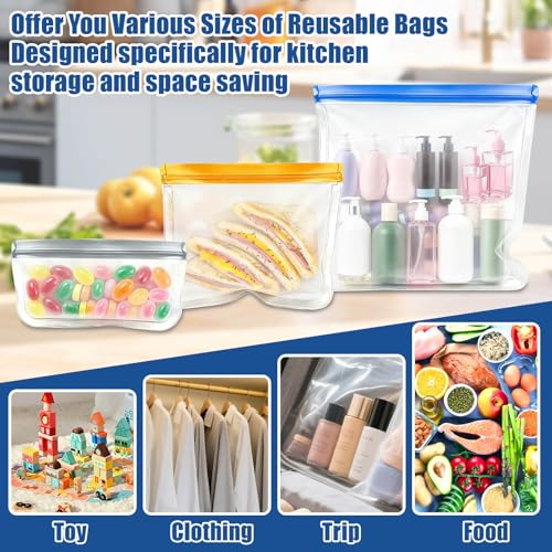 DGDUBRB Reusable Silicone Snack Bags - 12 Pack Leakproof Food Storage