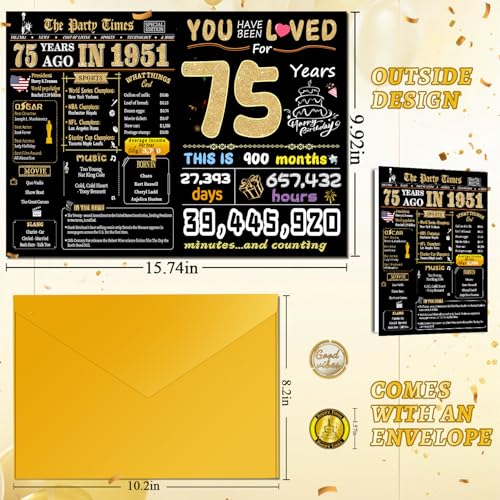 75th Birthday Card for Men & Women - Nostalgic 1951 Keepsake