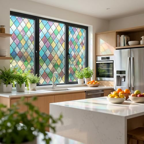 Colorful Geometric Stained Glass Window Film - 17.5" x 78.7"